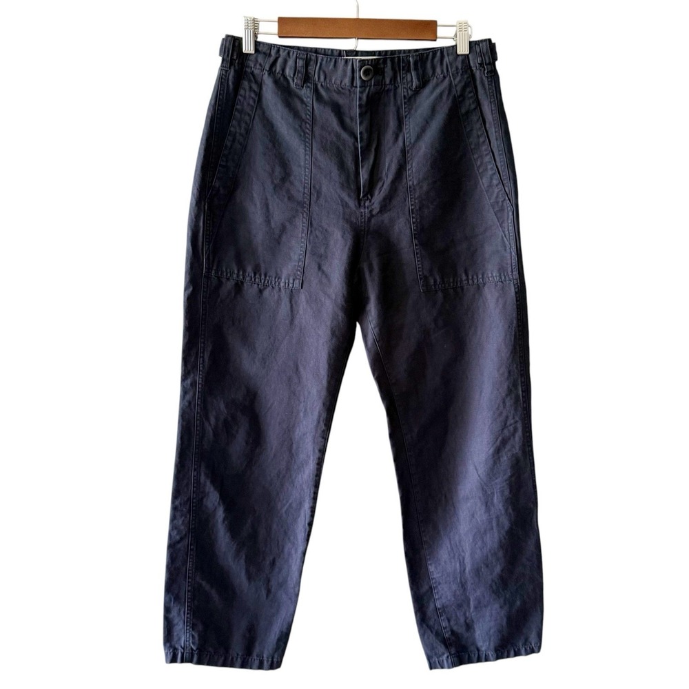 Alex Mill Neil Pants Size 6 Cotton Linen High Waist Straight Leg Utility Navy